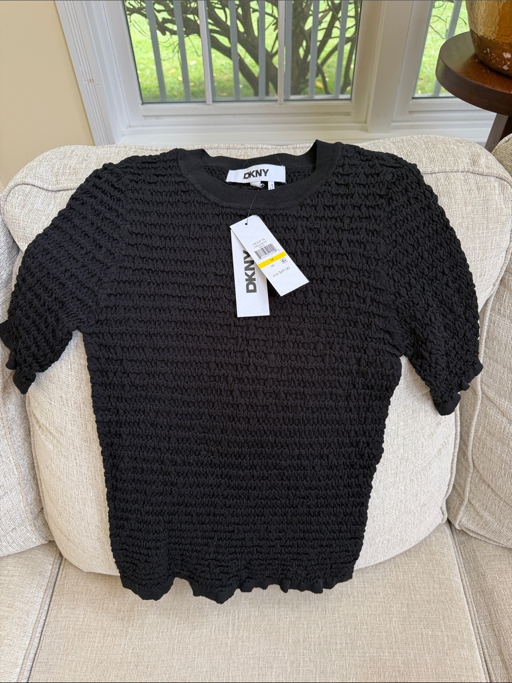DKNY Black Textured Short-Sleeve Top